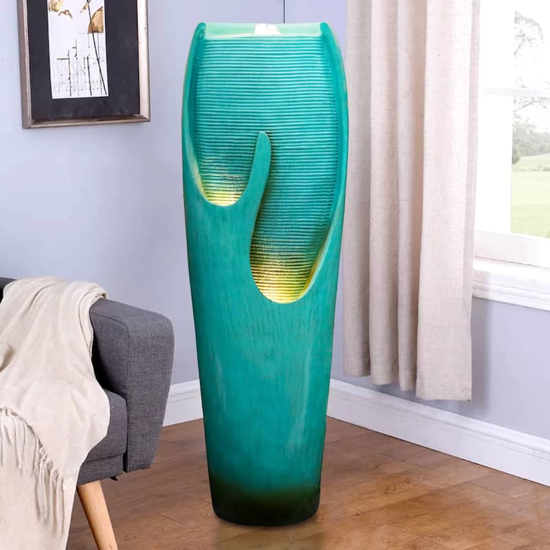 38.7-Inch H Outdoor Vase Water Fountain w/LED Light for Yard Art Decor