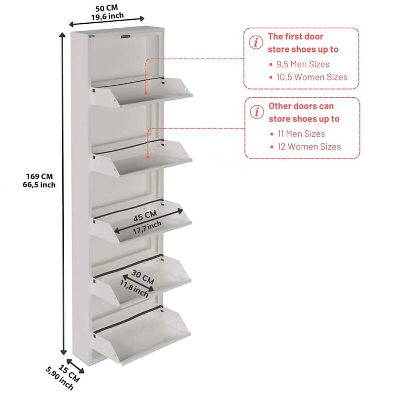 Antibacterial 5 Tier metal shoe cabinet without holes