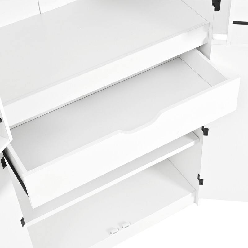 Farmhouse 72" Tall Kitchen Pantry Cabinet, Freestanding Curved Design with Adjustable Shelves and Hidden Drawer