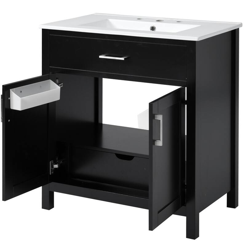 30-Inch Bathroom Vanity with Ceramic Sink, Ample Storage & Soft-Close Doors - Ideal for Small Bathrooms