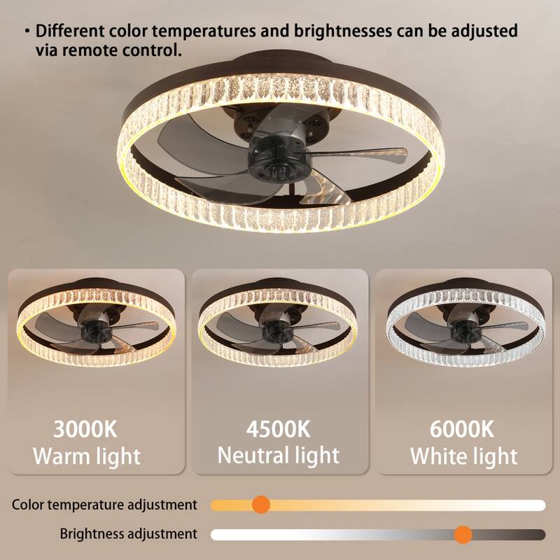 20" Dimmable LED Ceiling Fan 6 Speeds with Light and Remote Control