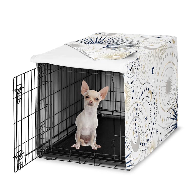 Sweet Jojo Designs Navy Blue Star and Moon Dog Crate Kennel Cover 24in. Gold Grey Celestial Sky Stars Gray Shabby Chic