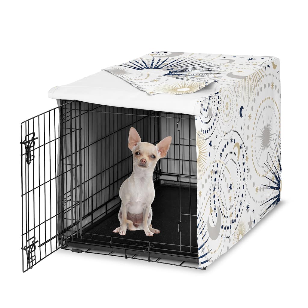 Sweet Jojo Designs Navy Blue Star and Moon Dog Crate Kennel Cover 24in. Gold Grey Celestial Sky Stars Gray Shabby Chic