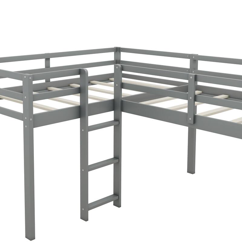 L-Shaped Twin Loft Bed with Ladder, Slide, and Space-Saving Design