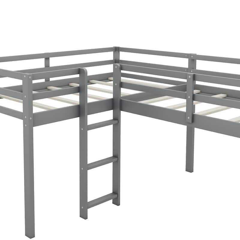 L-Shaped Twin Loft Bed with Slide and Ladder - Space-Saving Corner Design
