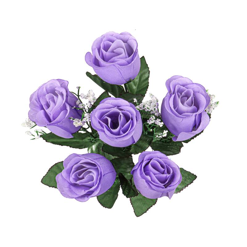 Set of 12 Lavender Artificial Rose Bud Flower Stem Bush Bouquet 14in - 14" L x 6" W x 6" DP