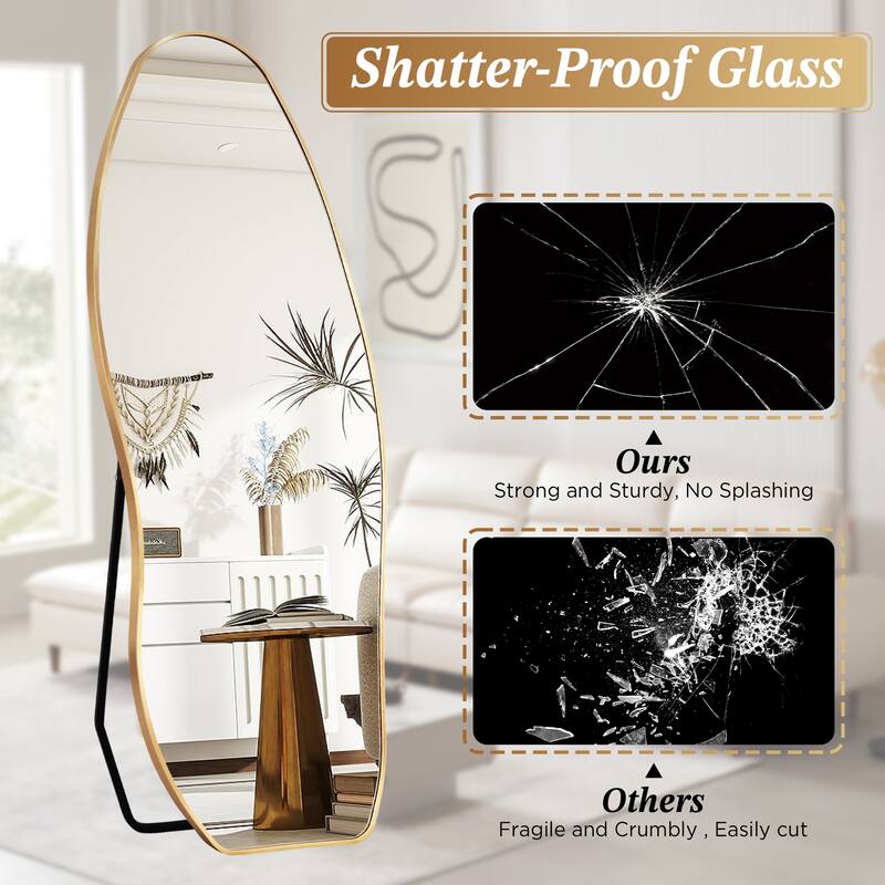 Aluminum Alloy Irregular Full-Length Floor Mirror-Freestanding, Wall-Mounted or Leaning - 24x63