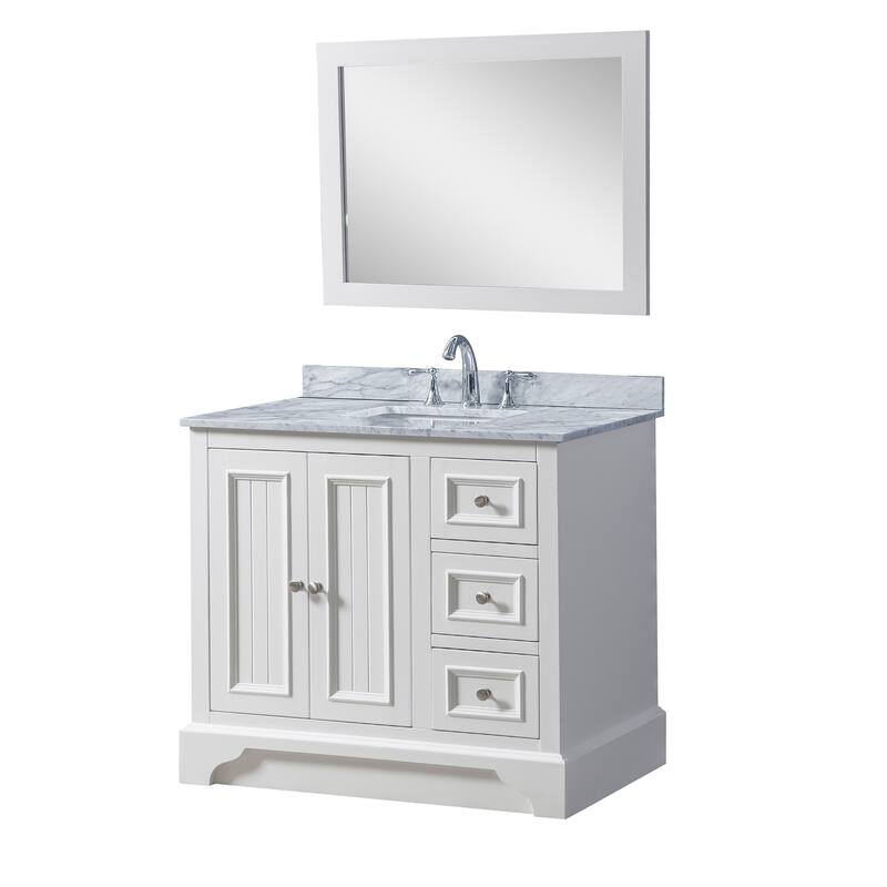 Kingswood 36 in. Vanity in White with White Carrara Marble Top and 1 large mirror