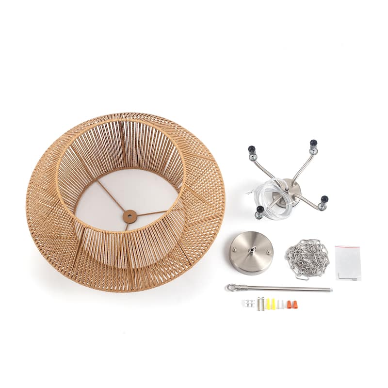 4-Light Dimmable Pendant Light, Paper Rattan Lampshade Candle Chandelier for Living Room with no bulbs included