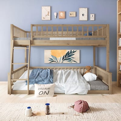Full XL over Queen Bunk Bed with Ladder and Guardrails