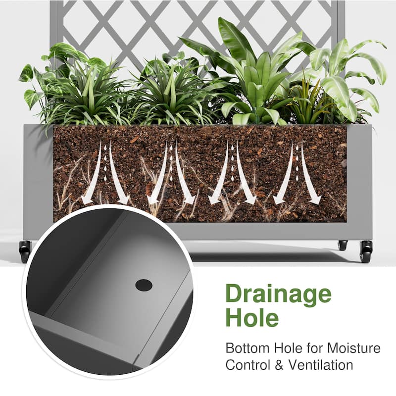 Raised Garden Bed Planter with Trellis Movable Planter Box with Lockable Wheels - 71*35
