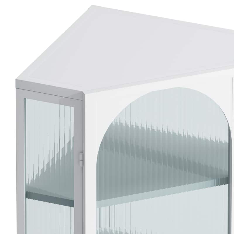 Four-Tier Wall-Mounted Corner Cabinet with Glass Door Storage