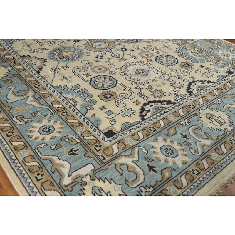 Oushak Area Rug Handmade Transitional Beige Wool Carpet - 9'2" x 11'11"