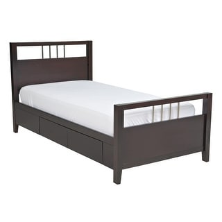 Fang Twin Size Storage Bed, Sleigh Headboard, 4 Drawers, Espresso Brown