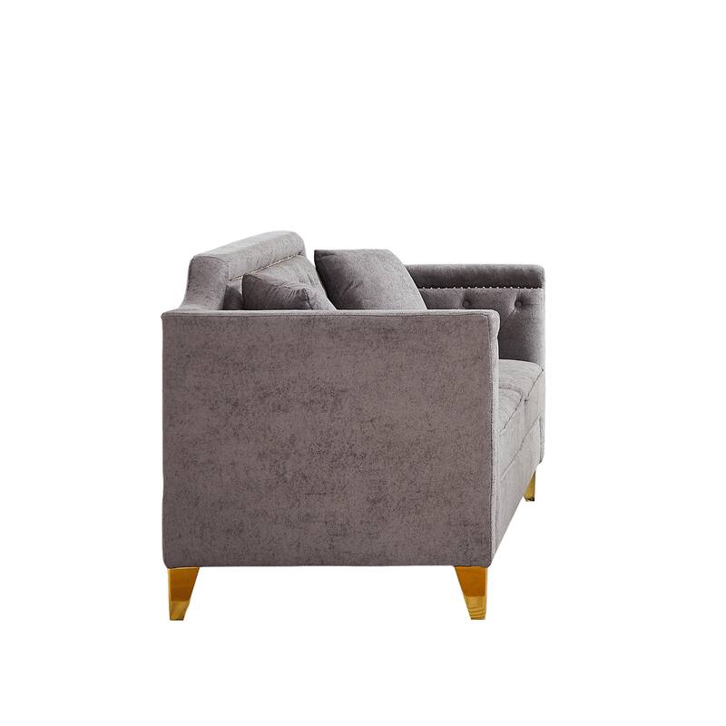 Chenille Sofa with Golden Metal Legs, 3-Seater Couch with Solid Wood Frame and 750 lbs Capacity