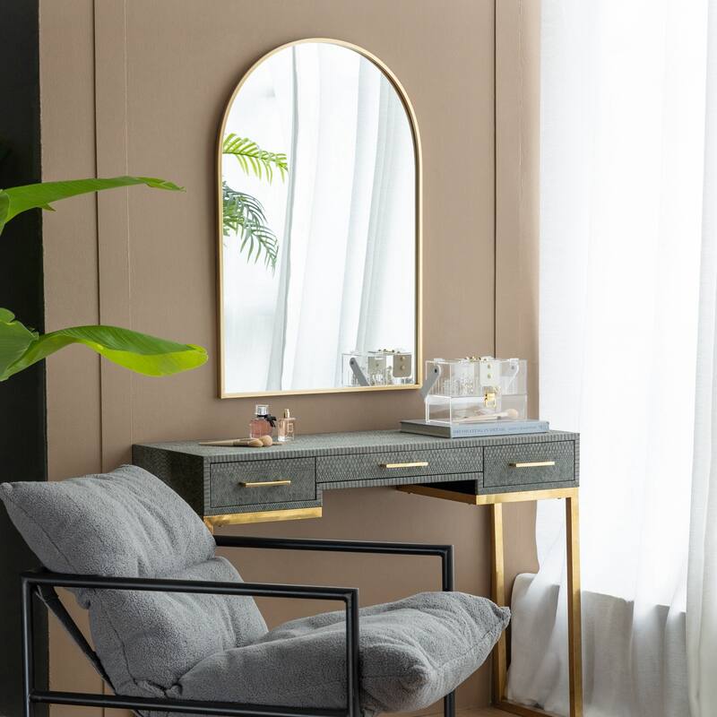 24" x 36" Arched Mirror with Metal Frame - Gold
