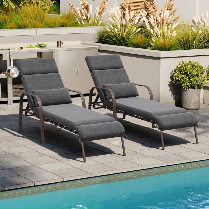 Outdoor Premium All-weather Recliner Adjustable Chaise Lounge Chair with Cushion & Pillow