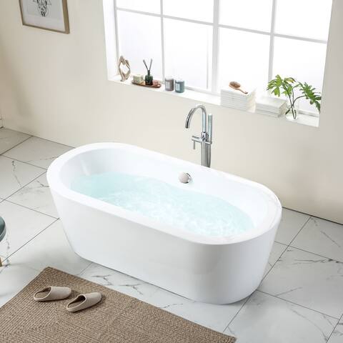 Acrylic Freestanding Bathtub White Oval Soaking Tub