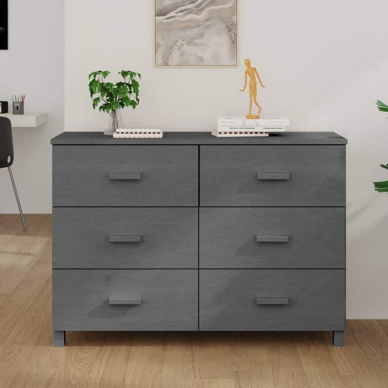 vidaXL Sideboard Buffet Console Cabinet with Storage HAMAR Solid Wood Pine - 44.5"x15.7"x31.5" - Dark Gray