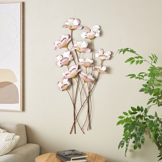 Pink Metal Floral Home Wall Decor with Copper Stems - Bed Bath & Beyond - 42263844