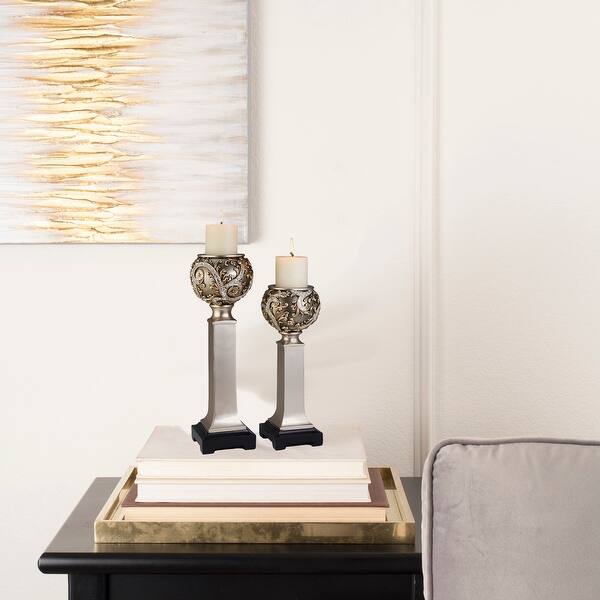 Set Of Two Silver Ball Tabletop Pillar Candle Holders Set Of Two Silver Ball Tabletop Pillar Candle Holders