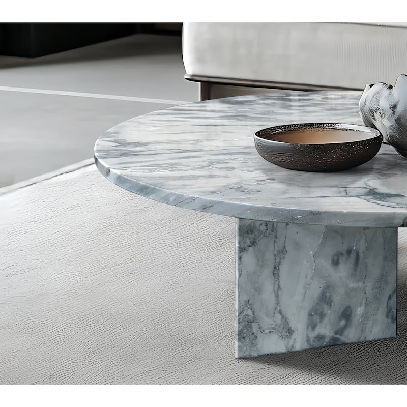 Roomfitters Round Marble Coffee Table, Natural Stone Living Room Table, Solid Marble Accent Table, Modern Design