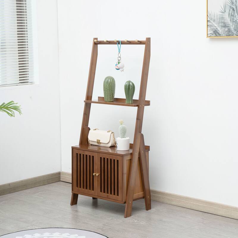 Bamboo Hall Tree with Bench and Shoe Storage - 3 Tier-21x11x47