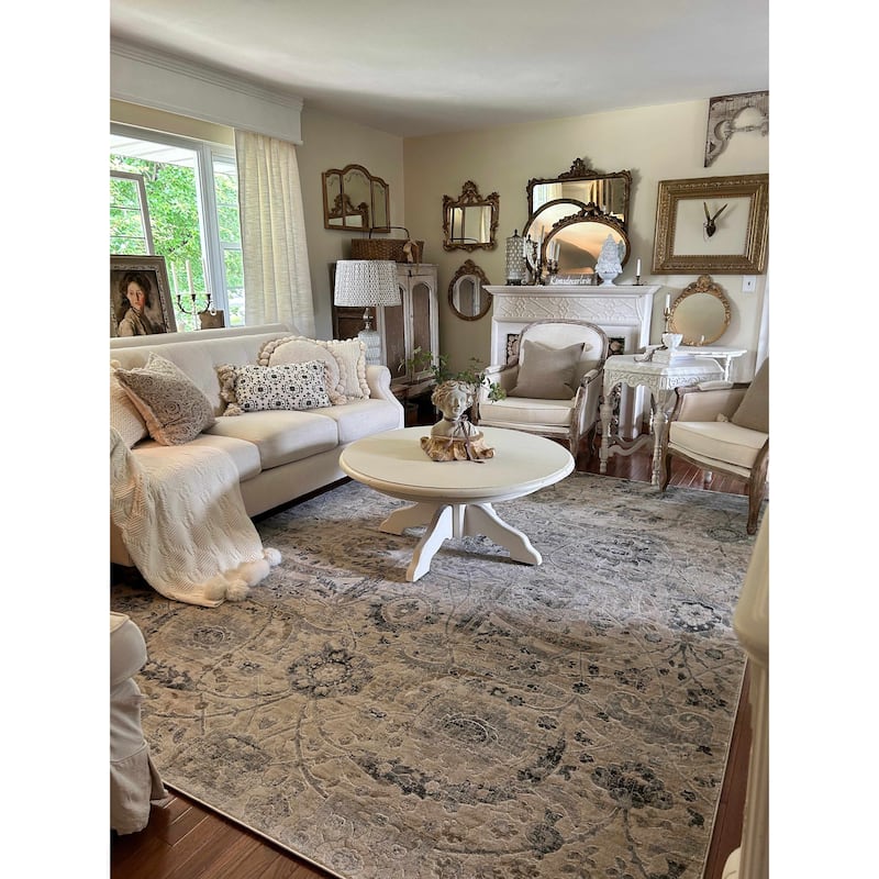 Hauteloom Erbacon Living Room, Bedroom Area Rug - Beige, Black, Charcoal - 2' x 2'11"