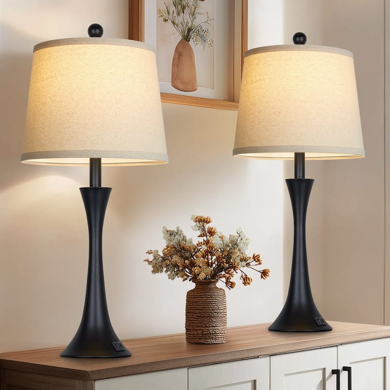 26" Orange Spot Glass Table Lamp with USB Charging Station & Touch Control (Set of 2) - 12'' x 12'' x 27.5''