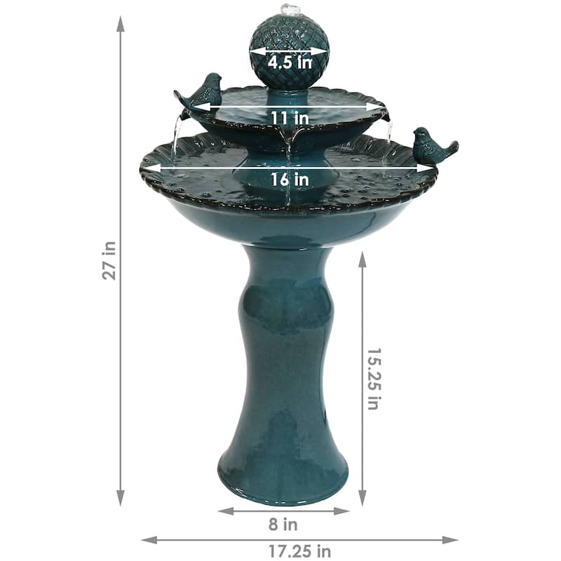 Sunnydaze 2-Tier Resting Birds Ceramic Outdoor Water Fountain - 27"