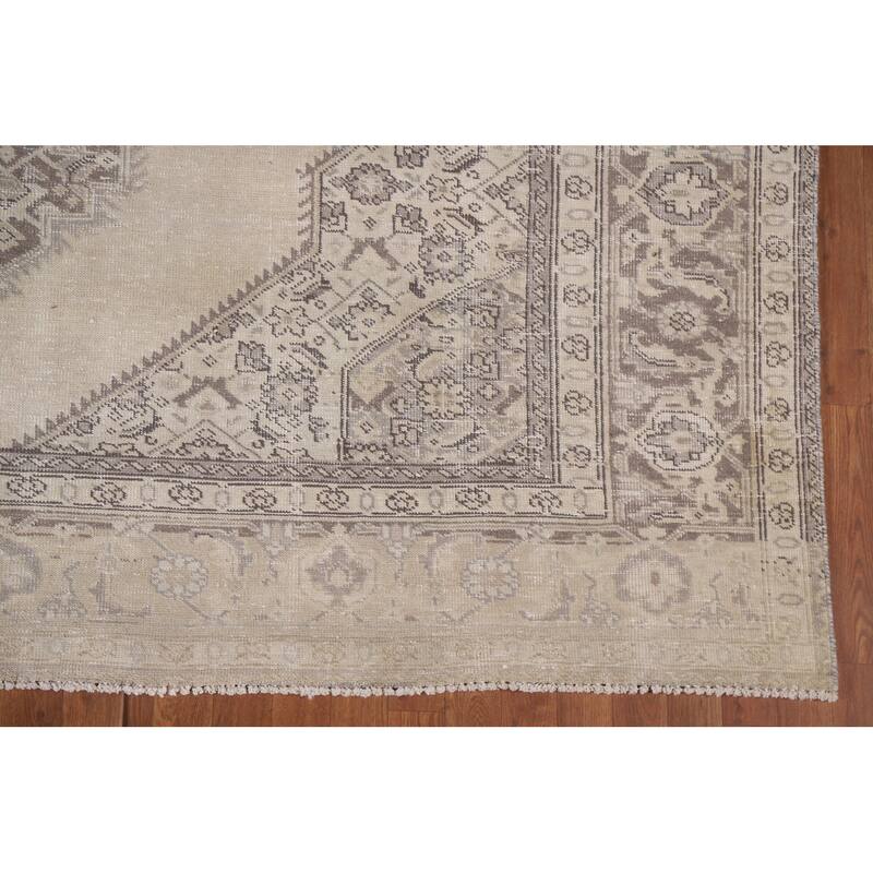 Hand Knotted Oriental 100% Wool Carpet Traditional Medallion Beige & Ivories Mashad Area Rug - 11' 4'' X 8' 1''