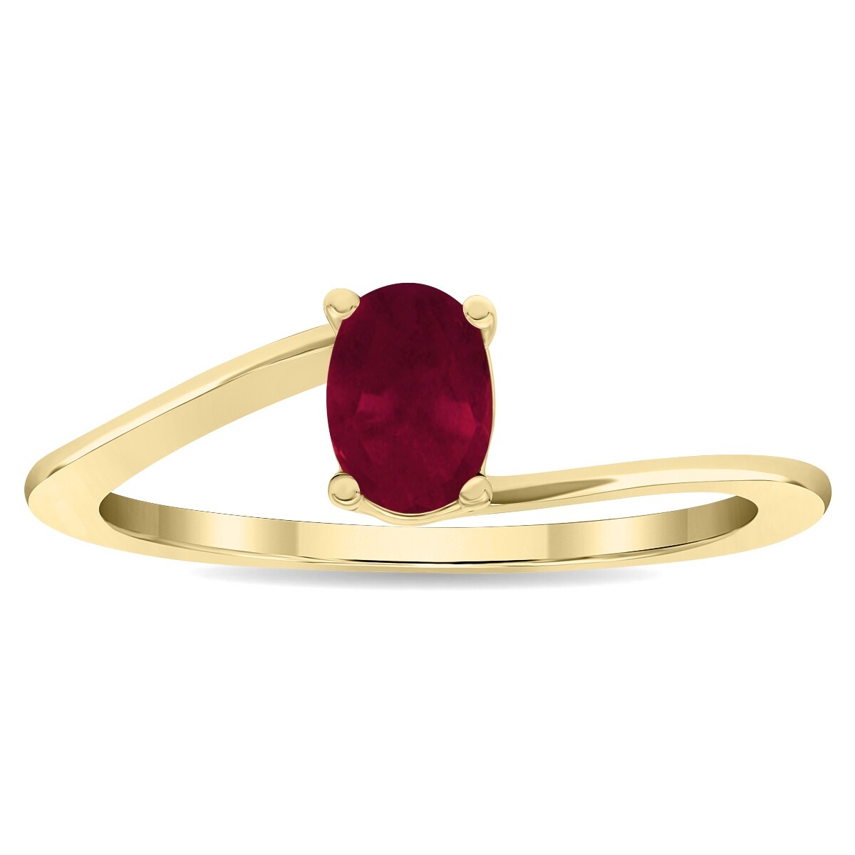Marquee Women's Solitaire Oval Shaped Ruby Wave Ring in 10K Yellow Gold