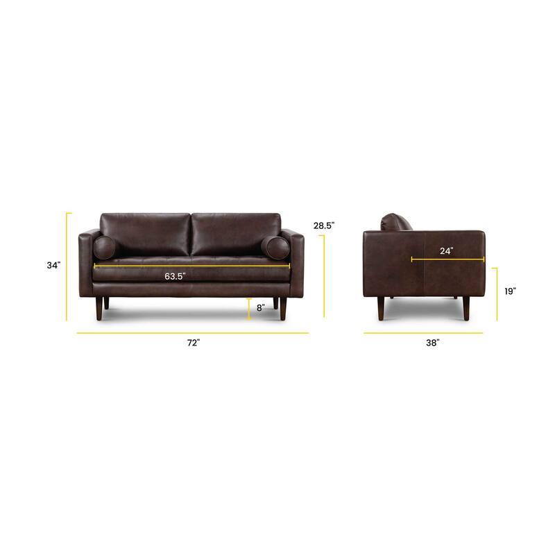 Poly & Bark Napa 72" Apartment Sofa - Full Grain Genuine Italian Leather