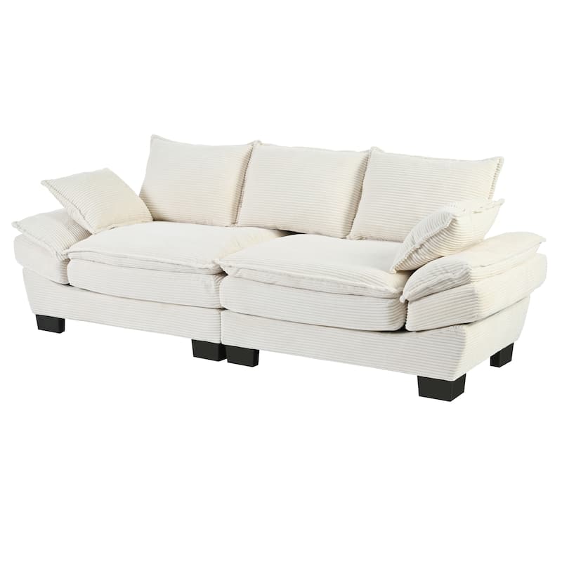 Corduroy Fabric Couch Curved Loveseat Sofa with 2 Throw Pillow and Cushions Upholstered Tufted Couch Deep Seat Sofa
