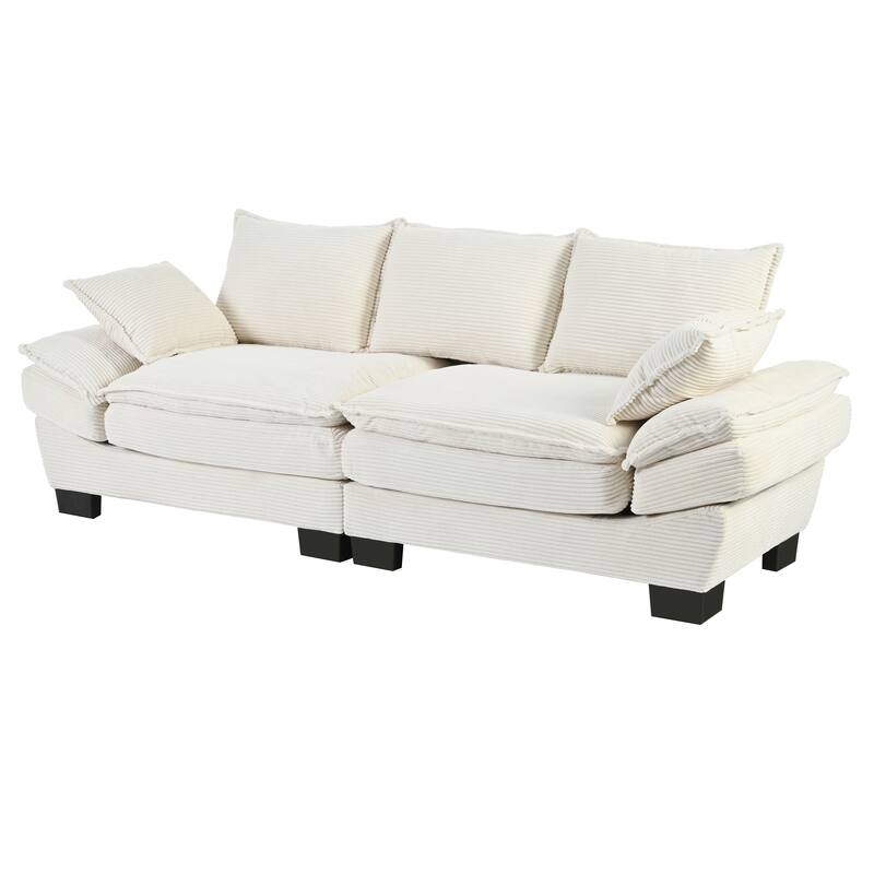 Modern Curved Corduroy Sofa with Decorative Throw Pillows, Plush, Sturdy, and Comfortable Couch for Living Room, Bedroom