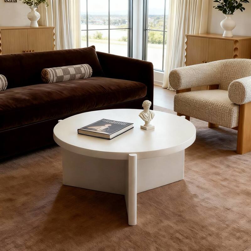 Modern Round Coffee Table with Textured Finish Center Table