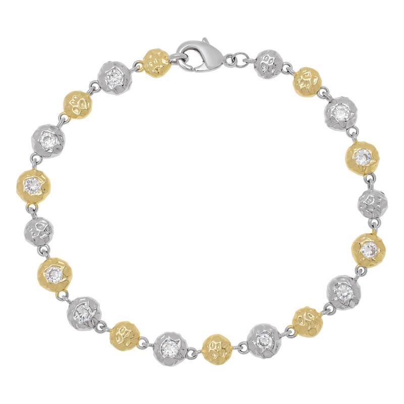 Victoria Townsend Two-Tone Round Cubic Zirconia Textured Bracelet - 7 Inch - Two-Tone