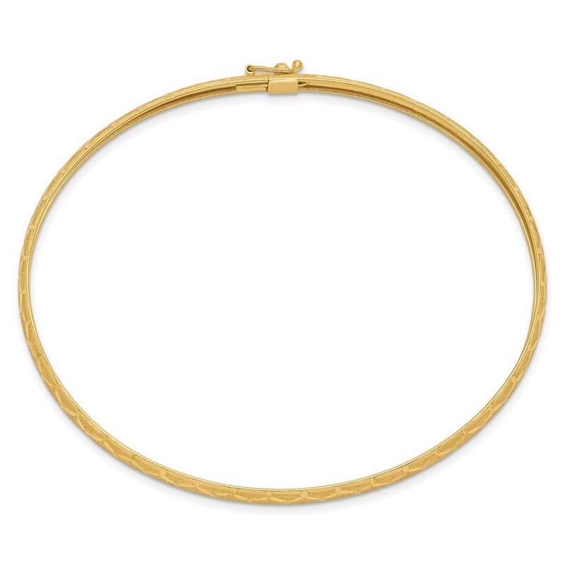 Curata 14k Gold 7.5" 4.5mm Hexagonal Textured Flexible Slip-on Bangle Bracelet