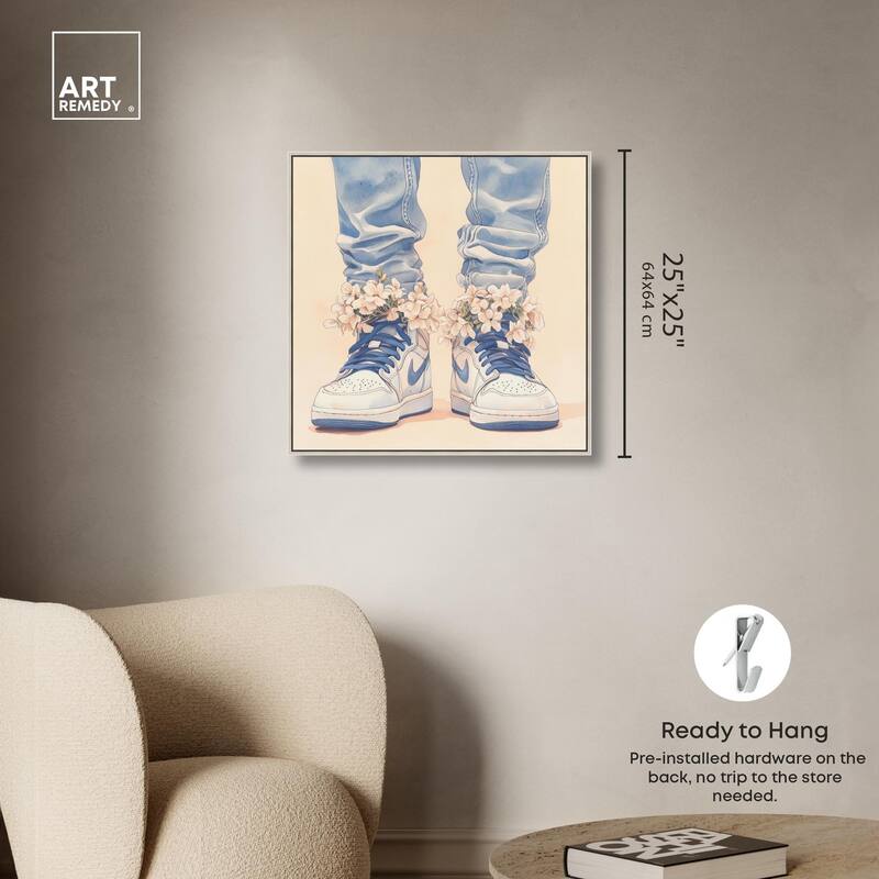 Gentle Blue Sneakers and Flowers Canvas by Art Remedy