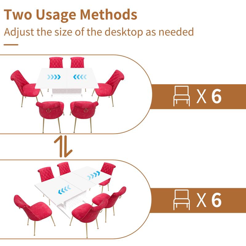 7-Piece Clihome High-gloss Extendable Table Velvet Chair Dining Set