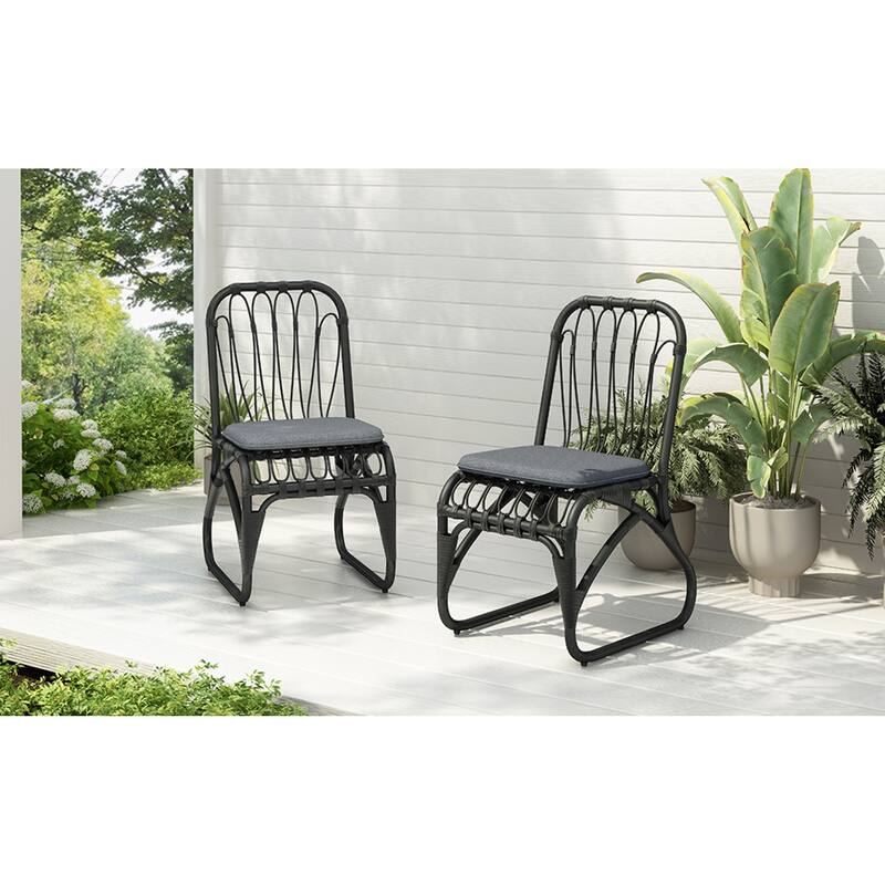 Roomfitters Set of 2 Hand-Woven PE Wicker Petal Chairs, Heavy-Duty 400lb Capacity with Washable Cushions