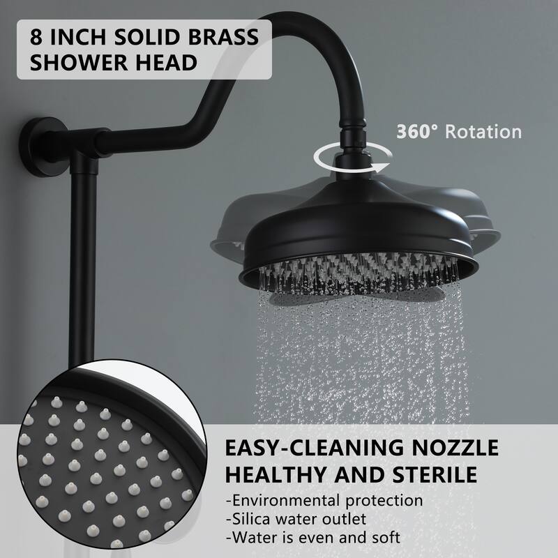 CASAINC Exposed Pipe Shower System with 8-In Rainfall Shower Head and Handheld Shower