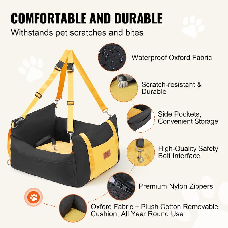 Dog Car Seat, Dog Booster Seat for Car with Side Handles and A Storage Pocket