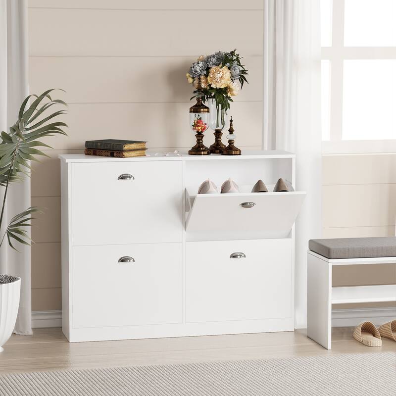 Shoe Cabinet,Hidden Slim Narrow Shoe Rack Cabinet with 4 Drawers for Entryway, Foyer,Hallway,Bedroom,Original Wood Color