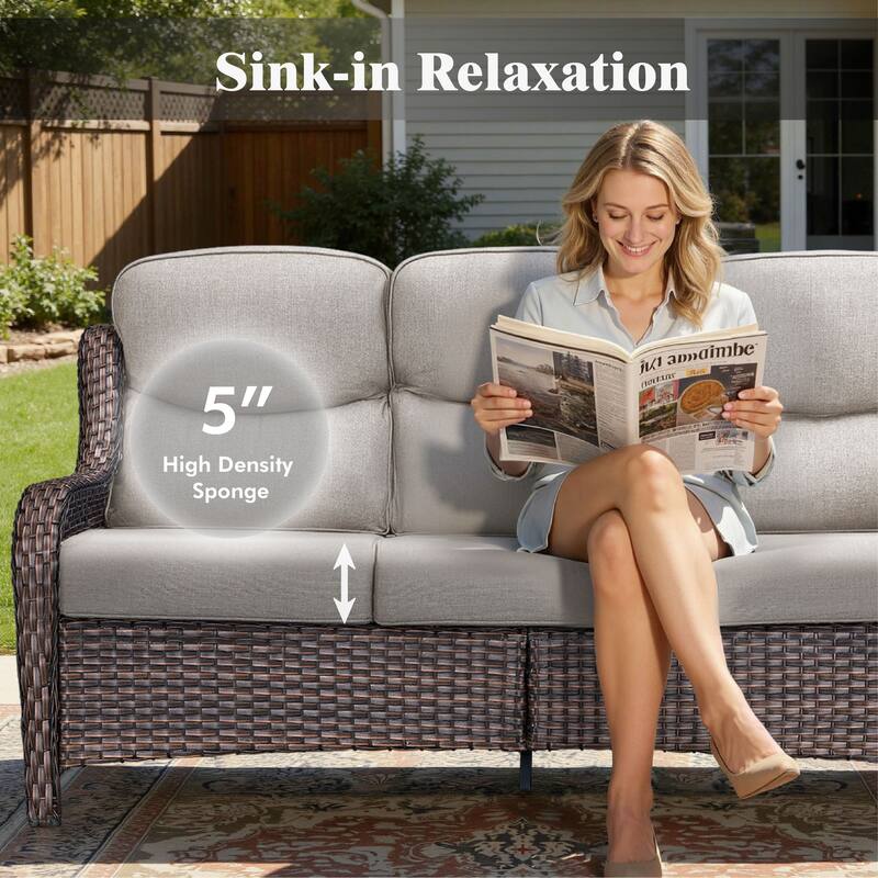 Meyreso 5-Piece Wicker Outdoor Patio Conversation Set with 5-Inch Thick Olefin Cushions