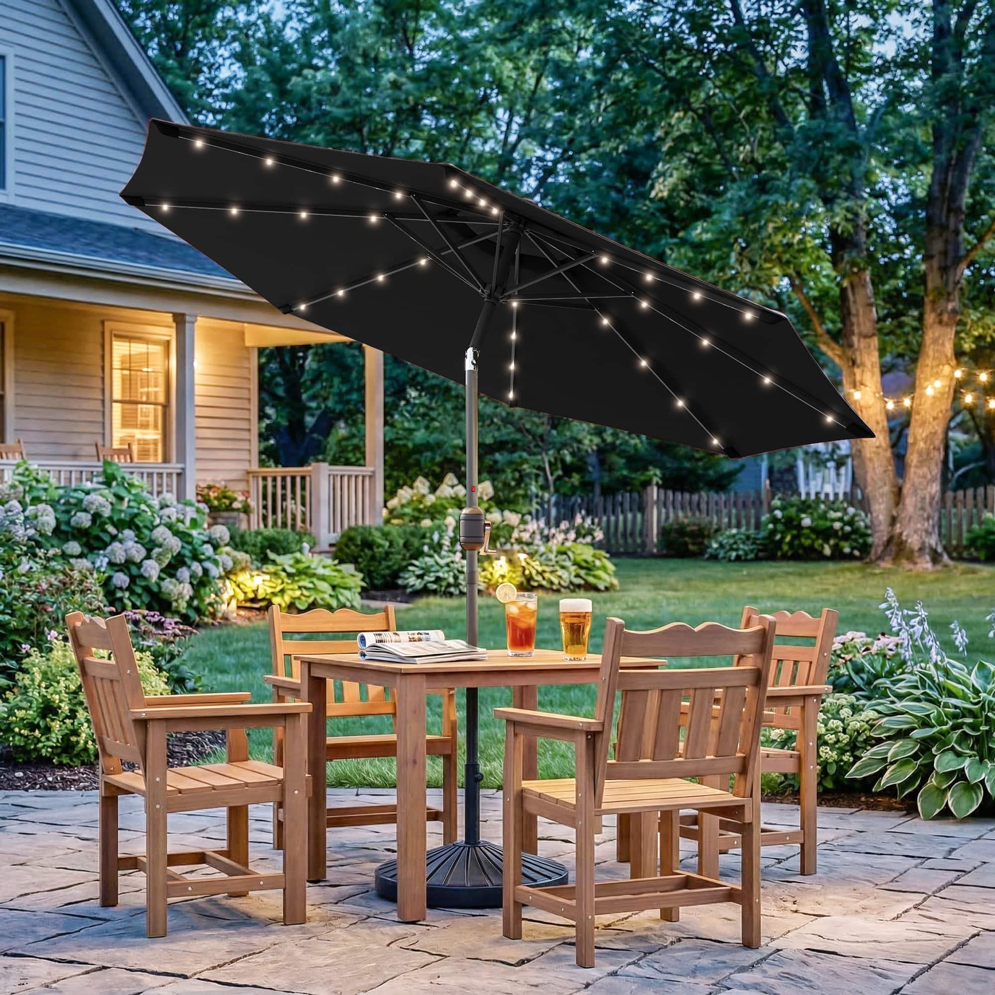 black 9ft patio umbrella Lyon The canopy which is made of durable polyester fabrics is waterproof and UV resistant 9 ft. Black Aluminum Market
