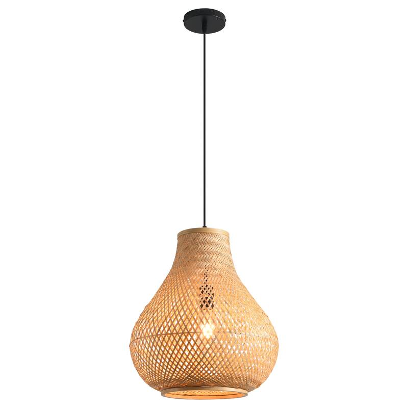 15" Natural Farmhouse Vase Shape Handwoven Rattan Caged Pendant Light - 14.96" D x 14.96" W x 62.99 " H