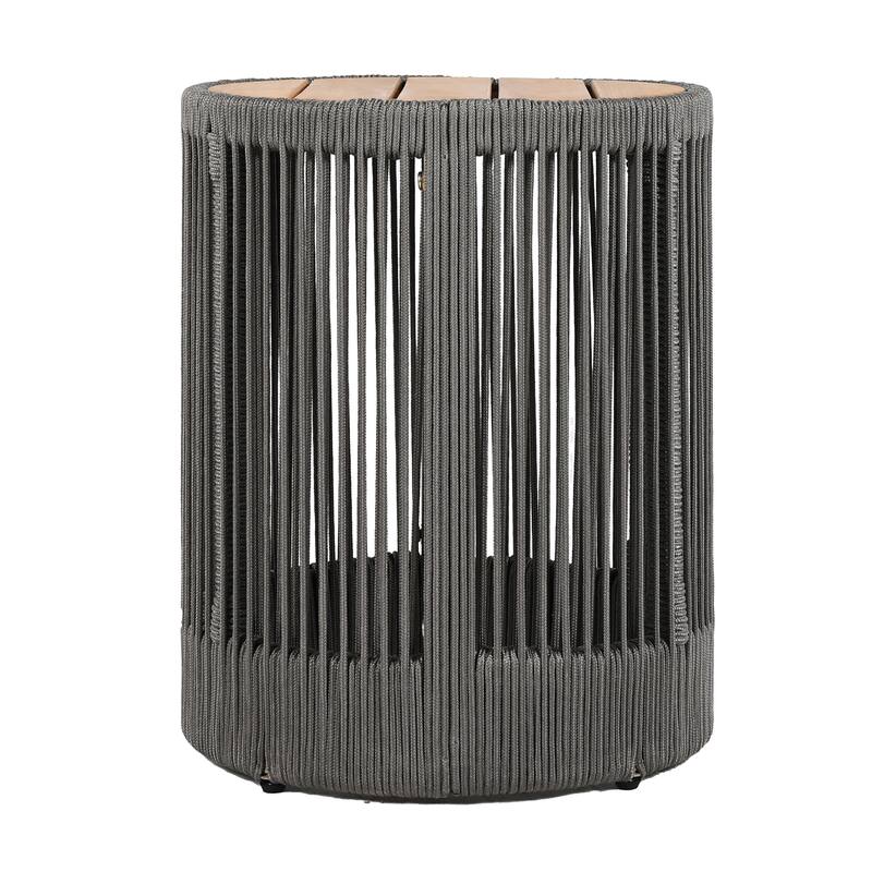 Roomfitters Round Outdoor Side Table, Acacia Wood and Rattan Rope Accent Table for Patio and Balcony