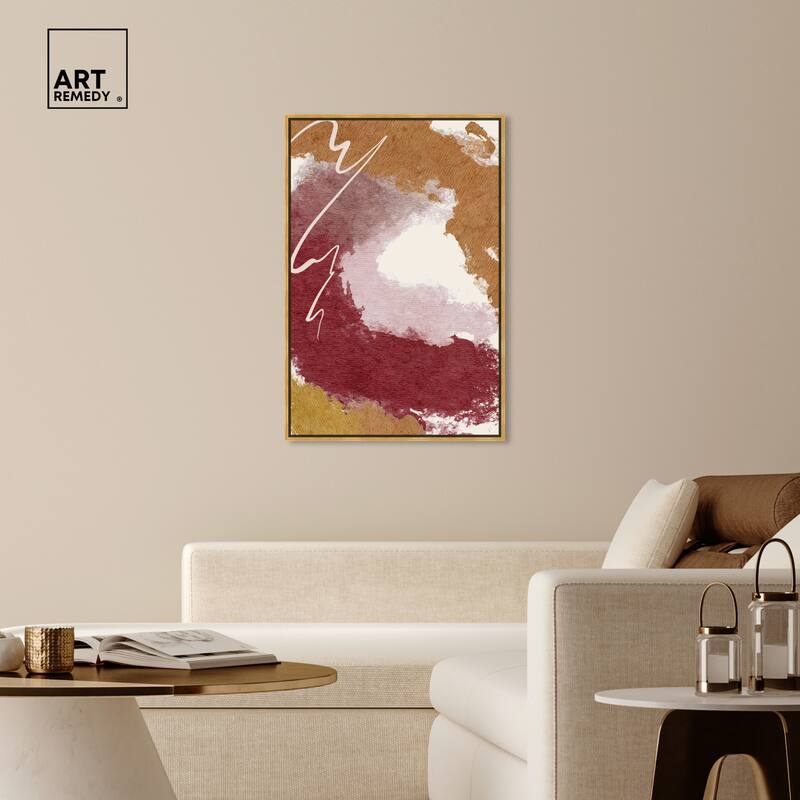 Art Remedy Burgundy And Cork Framed Boho Abstract 1 Piece Canvas Wall Art