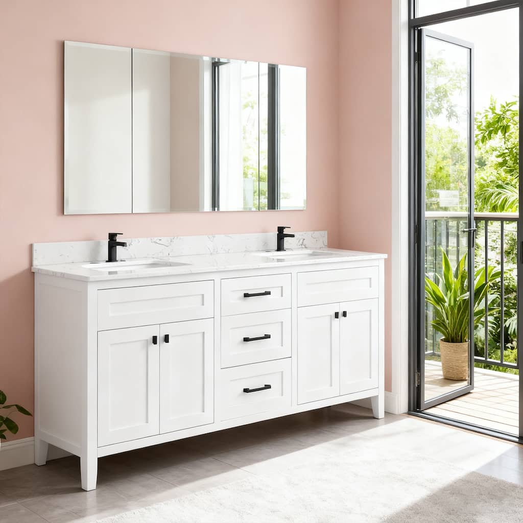 Nephelily 72 inch Bathoom Vanity With Quartz Top, Easy-to-Install